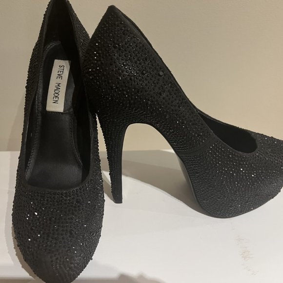 Sparkly Steve Madden Platform Black Heels - Picture 1 of 3